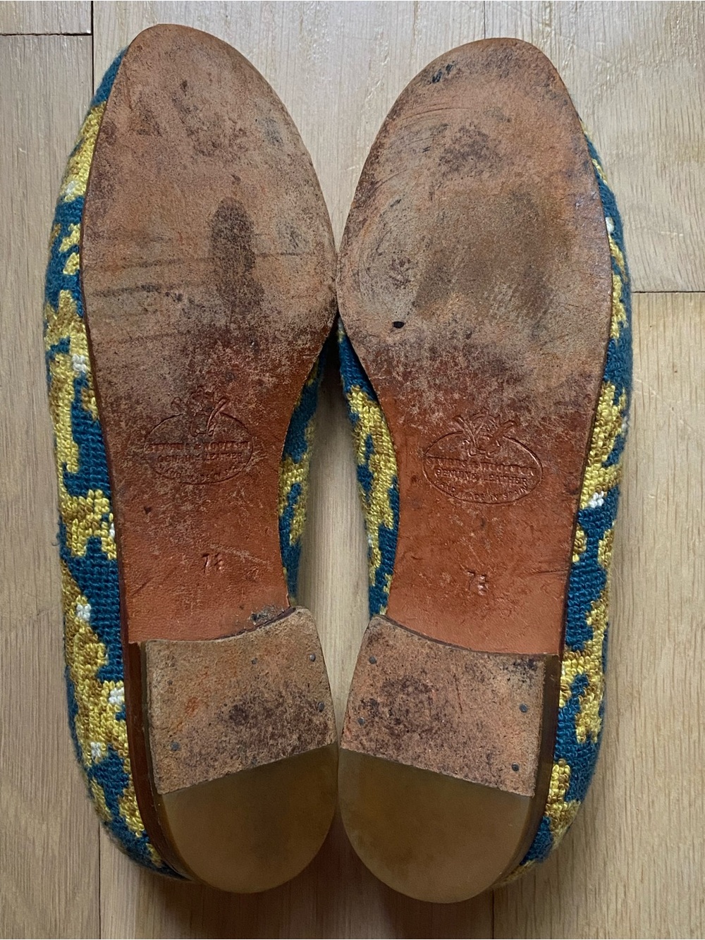 Stubbs & Wootton Palm Beach Blue Gold Coral Reef Needlepoint Loafers Size 7.5 - Picture 7 of 13